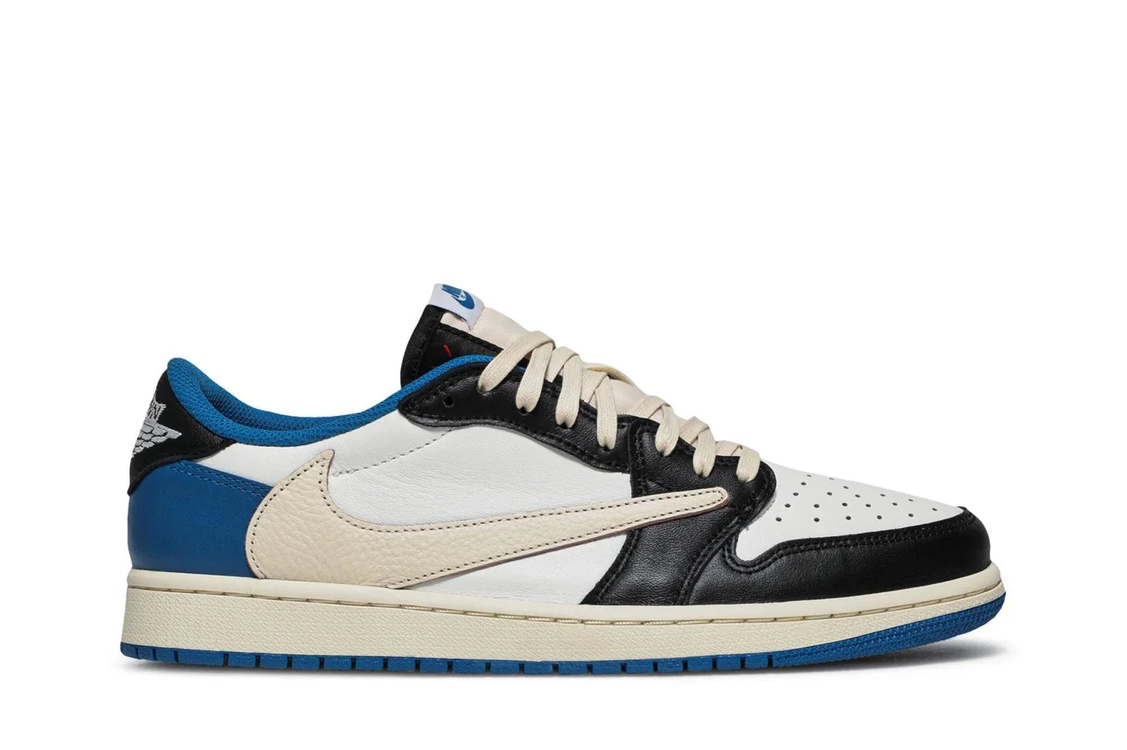 Air Jordan 1 Retro Low Fragment Design x Travis Scott Couro Branco Preto Azul