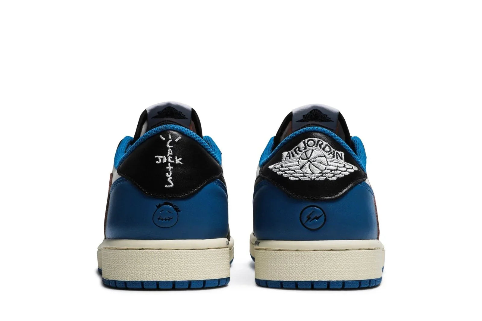Air Jordan 1 Retro Low Fragment Design x Travis Scott Couro Branco Preto Azul